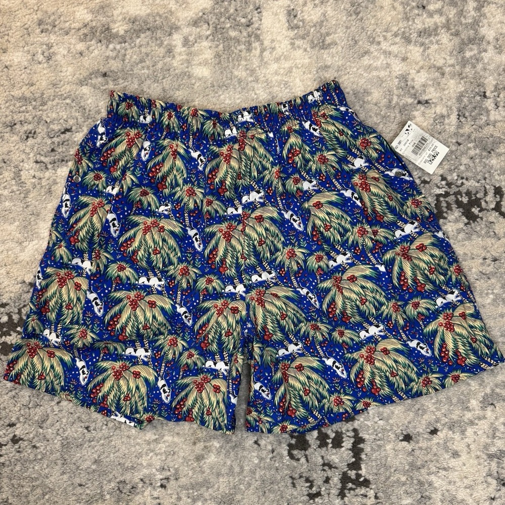 NWT Vintage Big Dogs Leaping Palm Print Nylon Swim Shorts Mens XS